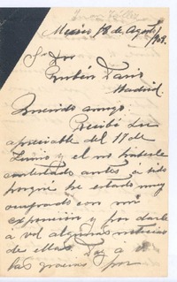 [Carta], 1908 ago. 18 México <a> Rubén Darío