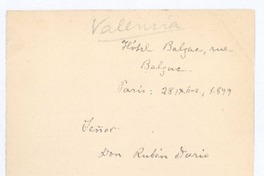 [Carta], 1899 oct. 28 Paris, Francia <a> Rubén Darío