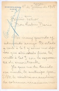 [Carta], 1908 jun. 1 Madrid, España <a> Rubén Darío