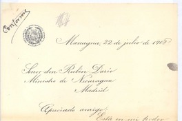[Carta], 1908 jul. 22 Managua, Nicaragua <a> Rubén Darío