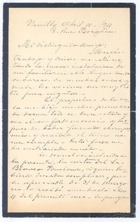 [Carta], 1911 abr. 10 Neuilly, Bélgica <a> Rubén Darío