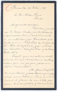 [Carta], 1911 feb. 24 Bruselas, Bélgica <a> Rubén Darío