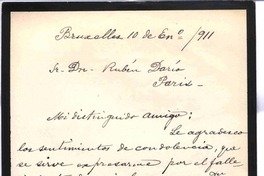 [Carta], 1911 ene. 10 Bruselas, Bélgica <a> Rubén Darío
