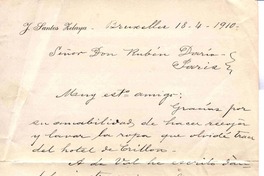 [Carta], 1910 abr. 18 Bruselas, Bélgica <a> Rubén Darío