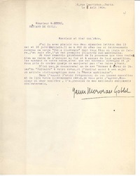 [Carta] 1904 ago. 8, Paris, Francia [a] Manuel Magallanes Moure
