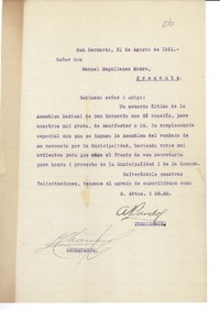 [Carta] 1921 ago. 31, San Bernardo, Chile [a] Manuel Magallanes Moure