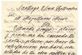 [Carta] 1912 sep. 8, Santiago, Chile [a] Manuel Magallanes Moure