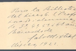 [tarjeta], 1922, México <al Liceo N° 6, Chile>
