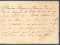 [tarjeta], 1921 nov. 3 La Serena, Chile <a> María Melania Paz