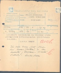 [Telegrama], 1925 mar. 6 La Serena, Chile <a> Emilio Bello Codecido