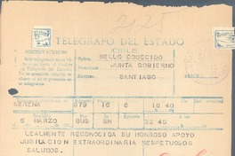 [Telegrama], 1925 mar. 6 La Serena, Chile <a> Emilio Bello Codecido