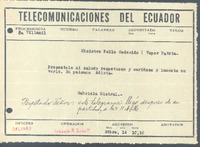 [Telegrama], c.1930 sep. 16 Ecuador <a> Emilio Bello Codecido