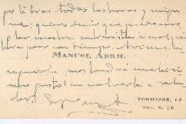 [Tarjeta, entre 1900 y 1910] Madrid, España <a> Guillermo Labarca Hubertson