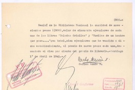 [Recibo de pago] 1941 abr. 1 Santiago, Chile <a> Biblioteca Nacional
