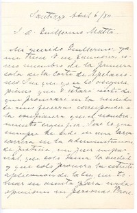 [Carta], 1880 abr. 6 Santiago, Chile <a> Guillermo Matta