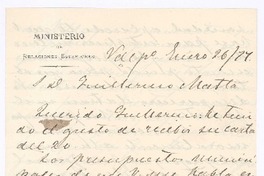 [Carta], 1877 ene. 26 Santiago, Chile <a> Guillermo Matta