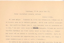 [Carta], 1922 jul. 21 Santiago, Chile <a> Rafael Alberto Arrieta
