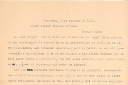 [Carta], 1923 oct. 4 Santiago, Chile <a> Rafael Alberto Arrieta