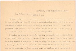 [Carta], 1944 dic. 2 Santiago, Chile <a> Rafael Alberto Arrieta