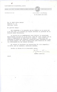 [Carta], 1970 abr. 16 California <a> Raúl Silva Castro.