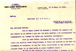 [Carta] 1932 mayo 27, Buenos Aires [a] Gabriela Mistral, Francia