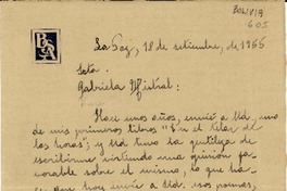 [Carta] 1955 sept. 18, La Paz, [Bolivia] [a] Gabriela Mistral