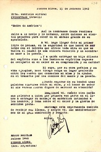 [Carta] 1942 feb. 25, Buenos Aires [a] Gabriela Mistral, Petrópolis, Brasil