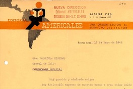 [Carta] 1942 mayo. 13, Buenos Aires [a] Gabriela Mistral, Petrópolis, Brasil