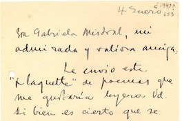 [Carta] [1943?] ene. 4, Buenos Aires [a] Gabriela Mistral