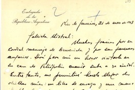 [Carta] 1943 ene. 21, Río de Janeiro [a] Gabriela Mistral, Petrópolis, [Brasil]