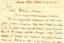 [Carta] 1943 abr. 15, Buenos Aires [a] Gabriela Mistral