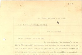[Carta] 1940 oct. 22, Chivilcoy, Argentina [a] Gabriela Mistral, Río de Janeiro