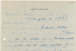 [Carta] 1943 ago. 15, Buenos Aires [a] Gabriela Mistral