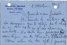[Tarjeta] 1943 oct. 1, Buenos Aires [a] Gabriela Mistral