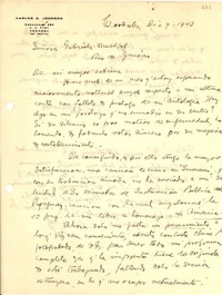 [Carta] 1943 dic. 9, Córdoba, Argentina, [a] Gabriela Mistral, Río de Janeiro