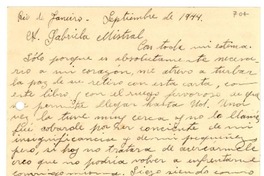 [Carta] 1944 sept, Río de Janeiro, [Brasil a] Gabriela Mistral