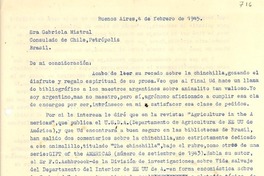 [Carta] 1945 feb. 4, Buenos Aires, [Argentina] [a] Gabriela Mistral, Consulado de Chile, Petrópolis, [Brasil]