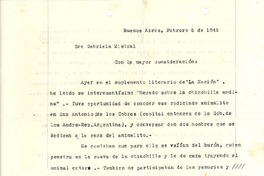 [Carta] 1945 feb. 5, Buenos Aires, [Argentina] [a] Gabriela Mistral
