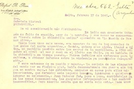 [Carta] 1945 feb. 17, Salta, Argentina [a] Gabriela Mistral, Petrópolis, [Brasil]