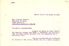[Carta] 1945 mar. 9, Buenos Aires [a] Gabriela Mistral, Petrópolis, Brasil