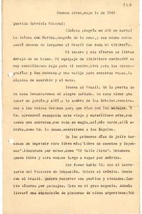 [Carta] 1945 mayo. 16, Buenos Aires [a] Gabriela Mistral
