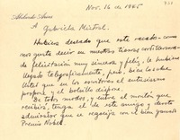 [Carta] 1945, nov. 16, Buenos Aires, [Argentina a] Gabriela Mistral