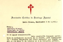 [Carta] 1945 sept. 2, Bahía Blanca, [Argentina a] Gabriela Mistral, Petrópolis, Brasil