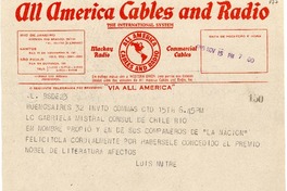 [Telegrama] 1945 nov. 15, [Buenos Aires, Argentina] [a] Gabriela Mistral, [Rio de Janeiro, Brasil]