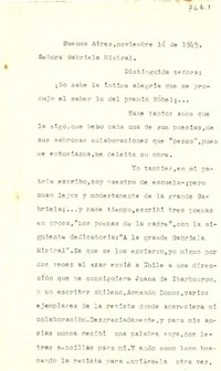 [Carta] 1945 nov. 16, Buenos Aires [a] Gabriela Mistral