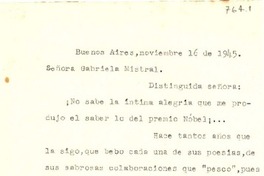 [Carta] 1945 nov. 16, Buenos Aires [a] Gabriela Mistral