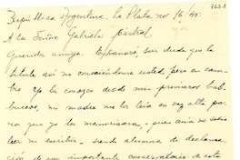 [Carta] 1945 nov. 16, La Plata, [Argentina a] Gabriela Mistral
