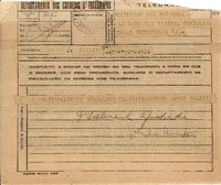 Telegrama [1945 nov. 16], B. Aires, [Argentina a] Gabriela Mistral, Consulado Chile, Petrópolis R.J.