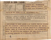 Telegrama [1945 nov. 17 a] Gabriela Mistral, Petrópolis, R.J.