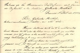 [Carta] 1945, Buenos Aires [a] Gabriela Mistral